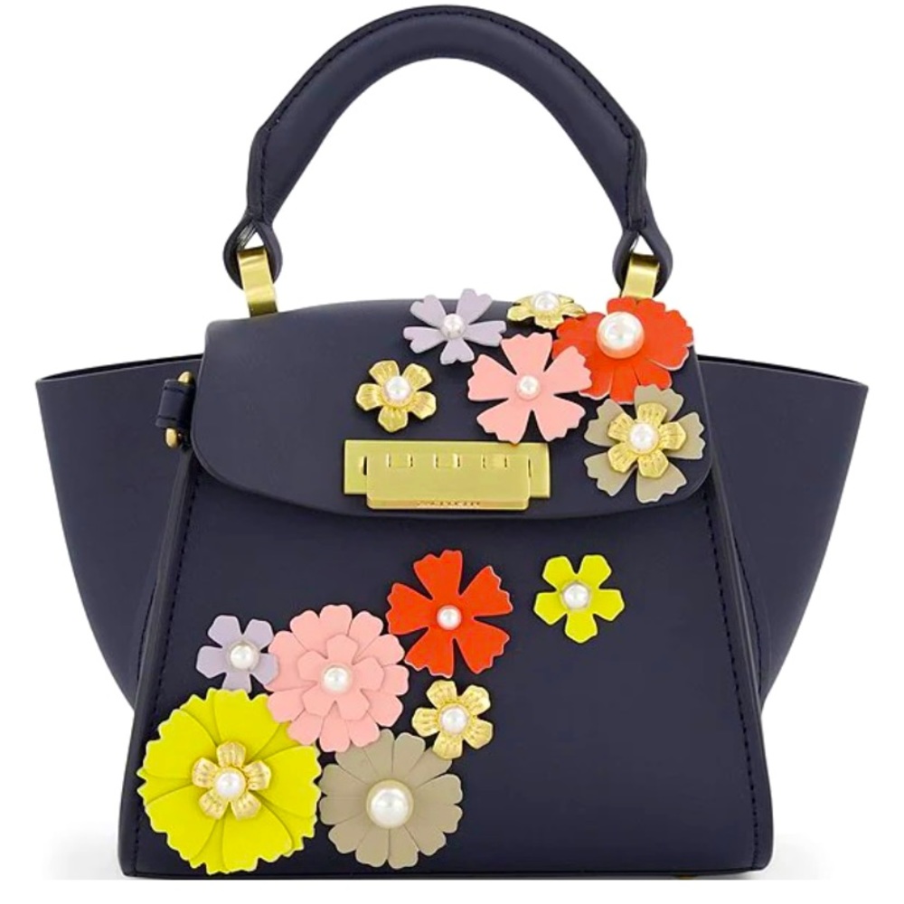 ZAC Zac Posen mini bag. Navy Multi Rainbow with flowers. NWOT.